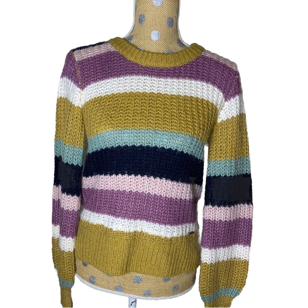 Abercrombie and Fitch Cozy Open Knit Sweater XS/S Stripes Fuzzy Knit Y2K Wool B
